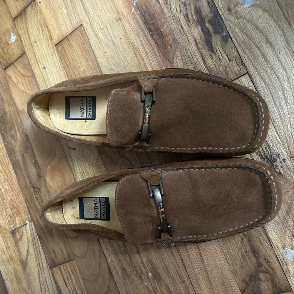 NATHA STUDIO LOAFERS Shoes Brown Suede Slip on Size 11R